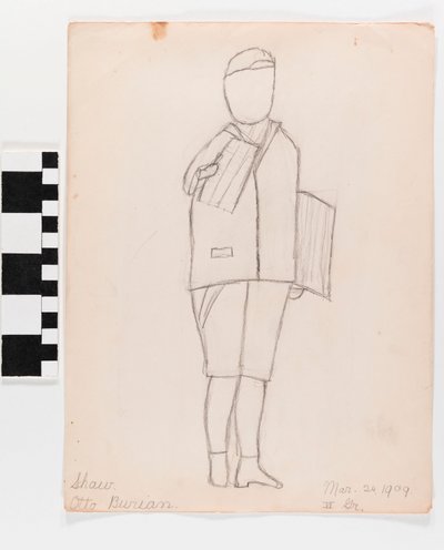 Pencil Drawing on Paper of a Person Holding Papers by Otto Burian